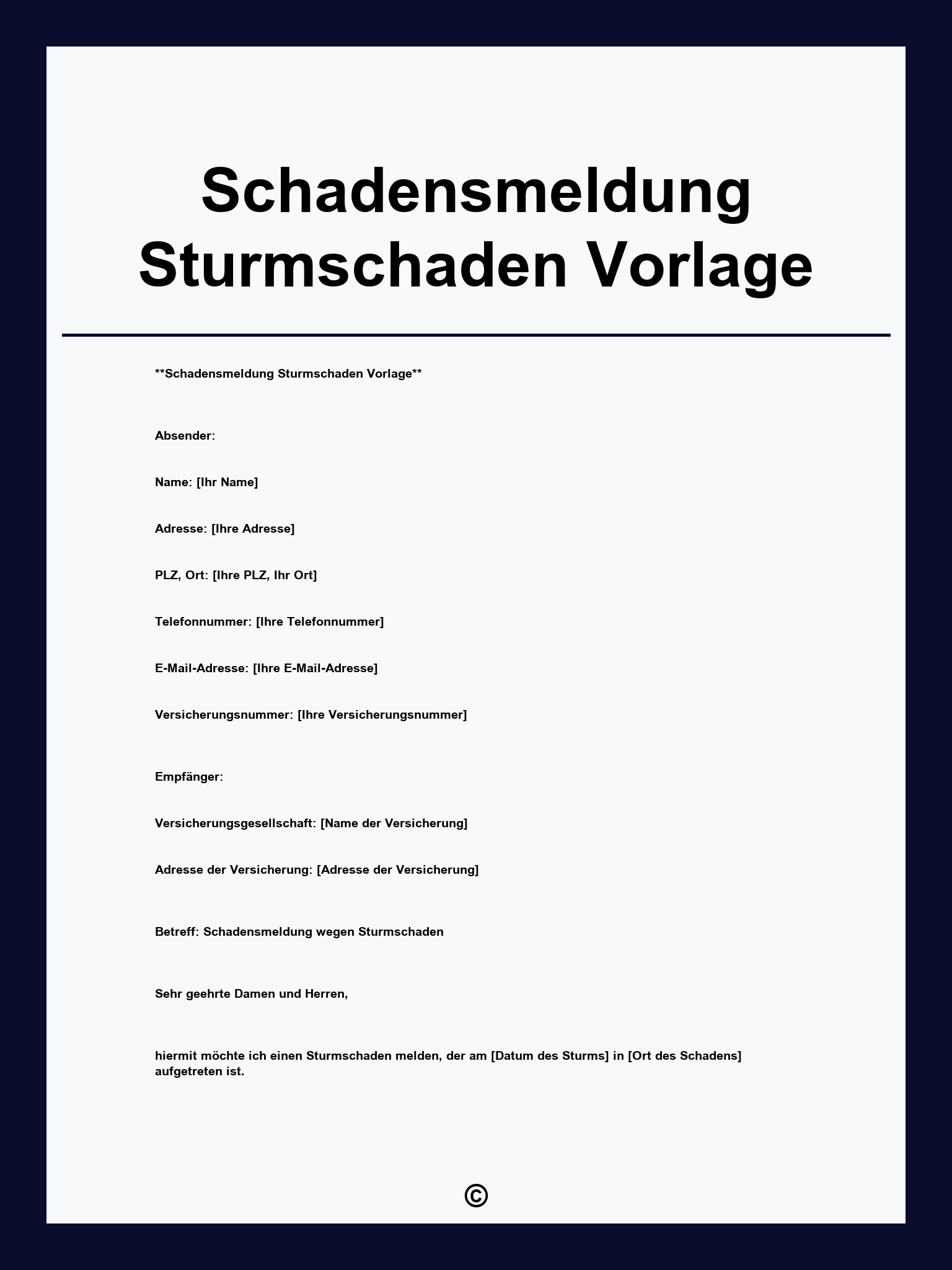 Schadensmeldung Sturmschaden Vorlage