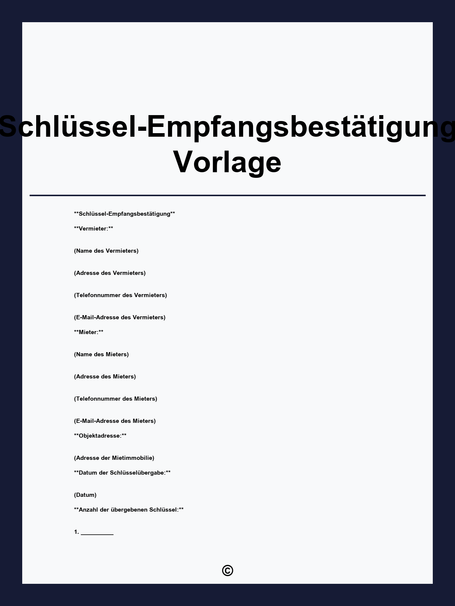Schlüssel-Empfangsbestätigung Vorlage