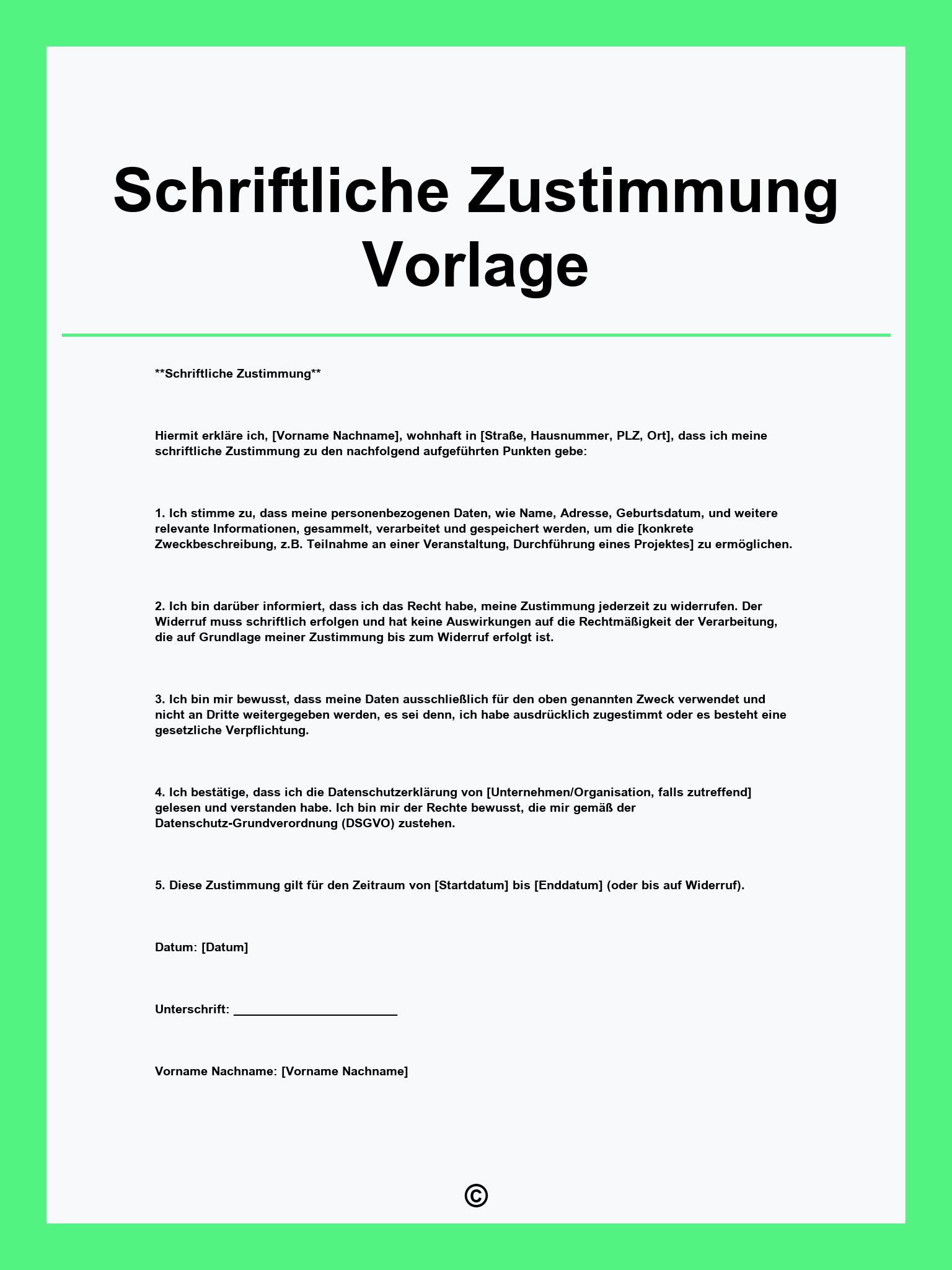 Schriftliche Zustimmung Vorlage
