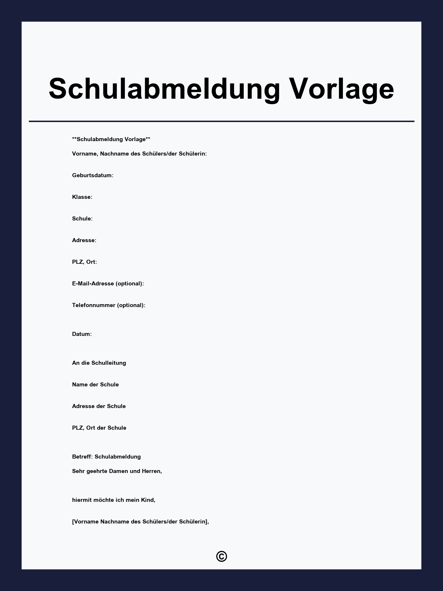 Schulabmeldung Vorlage