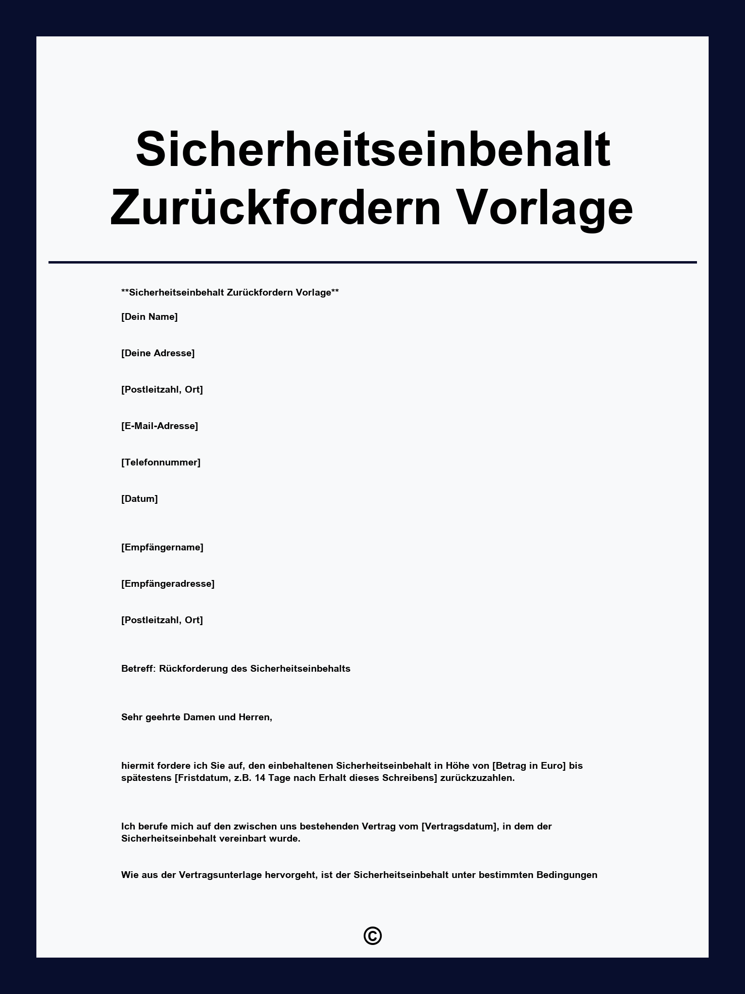 Sicherheitseinbehalt Zurückfordern Vorlage