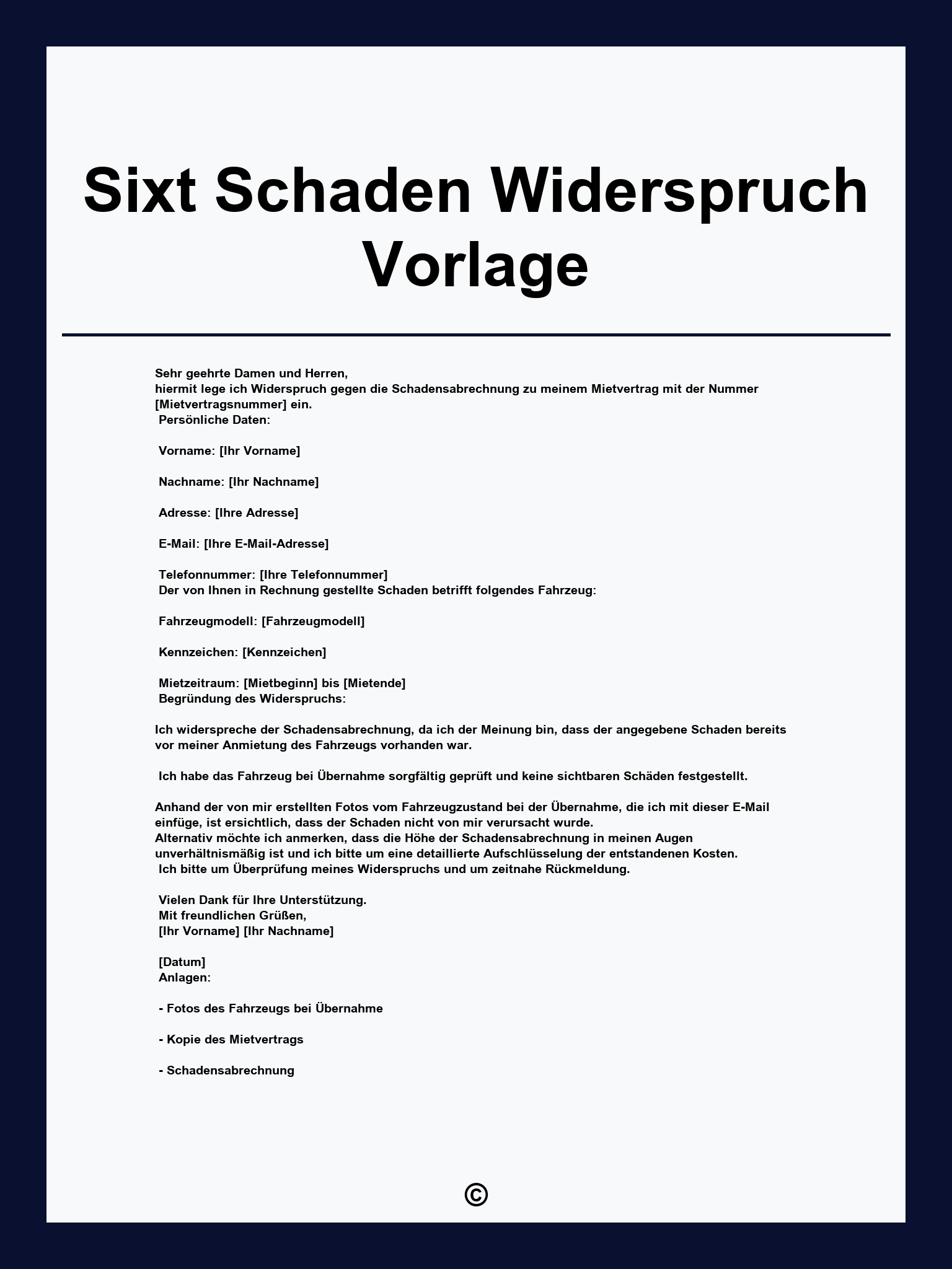 Sixt Schaden Widerspruch Vorlage