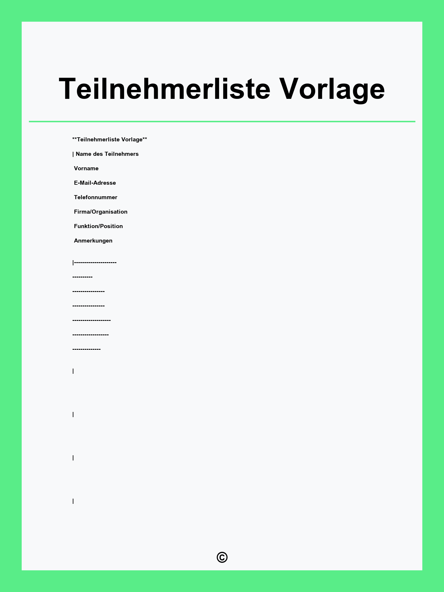 Teilnehmerliste Vorlage