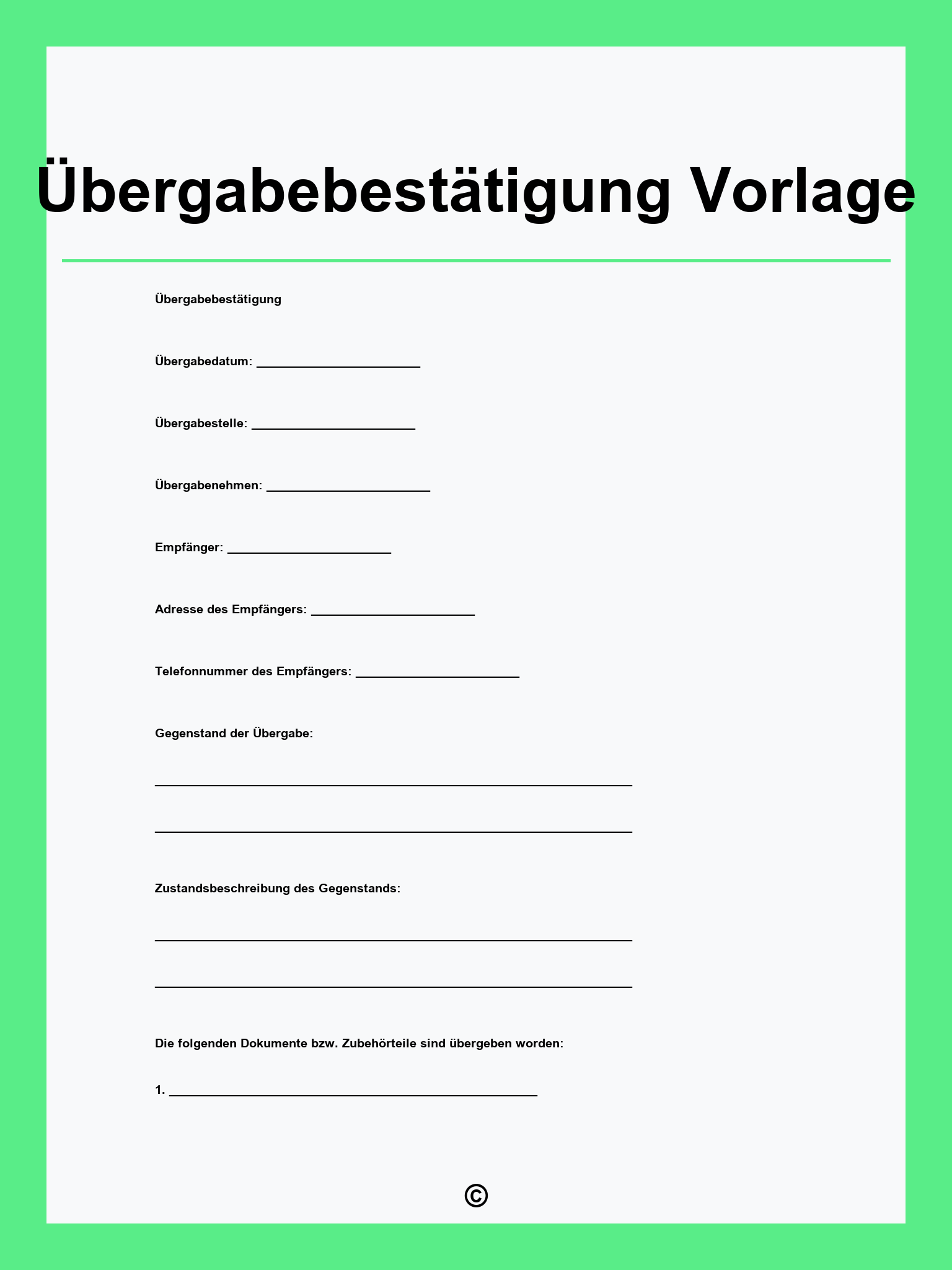 Übergabebestätigung Vorlage