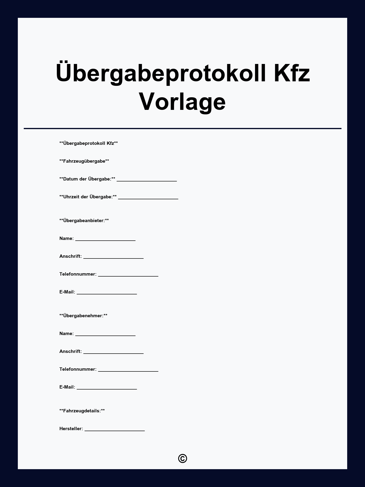 Übergabeprotokoll Kfz Vorlage