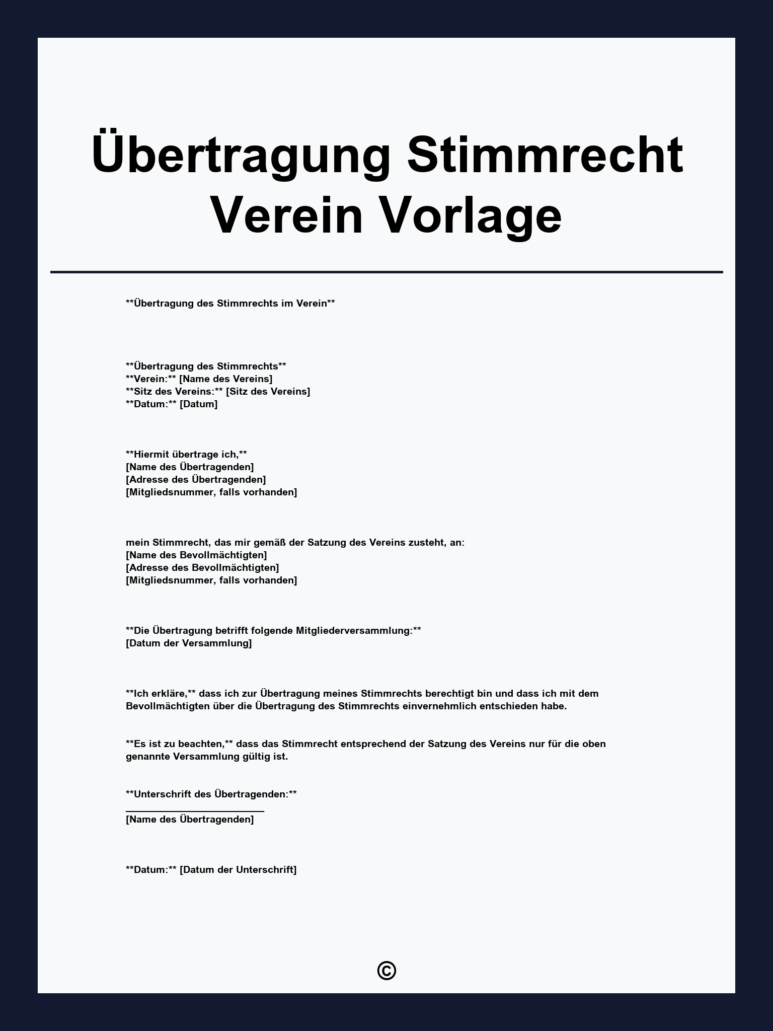 Übertragung Stimmrecht Verein Vorlage