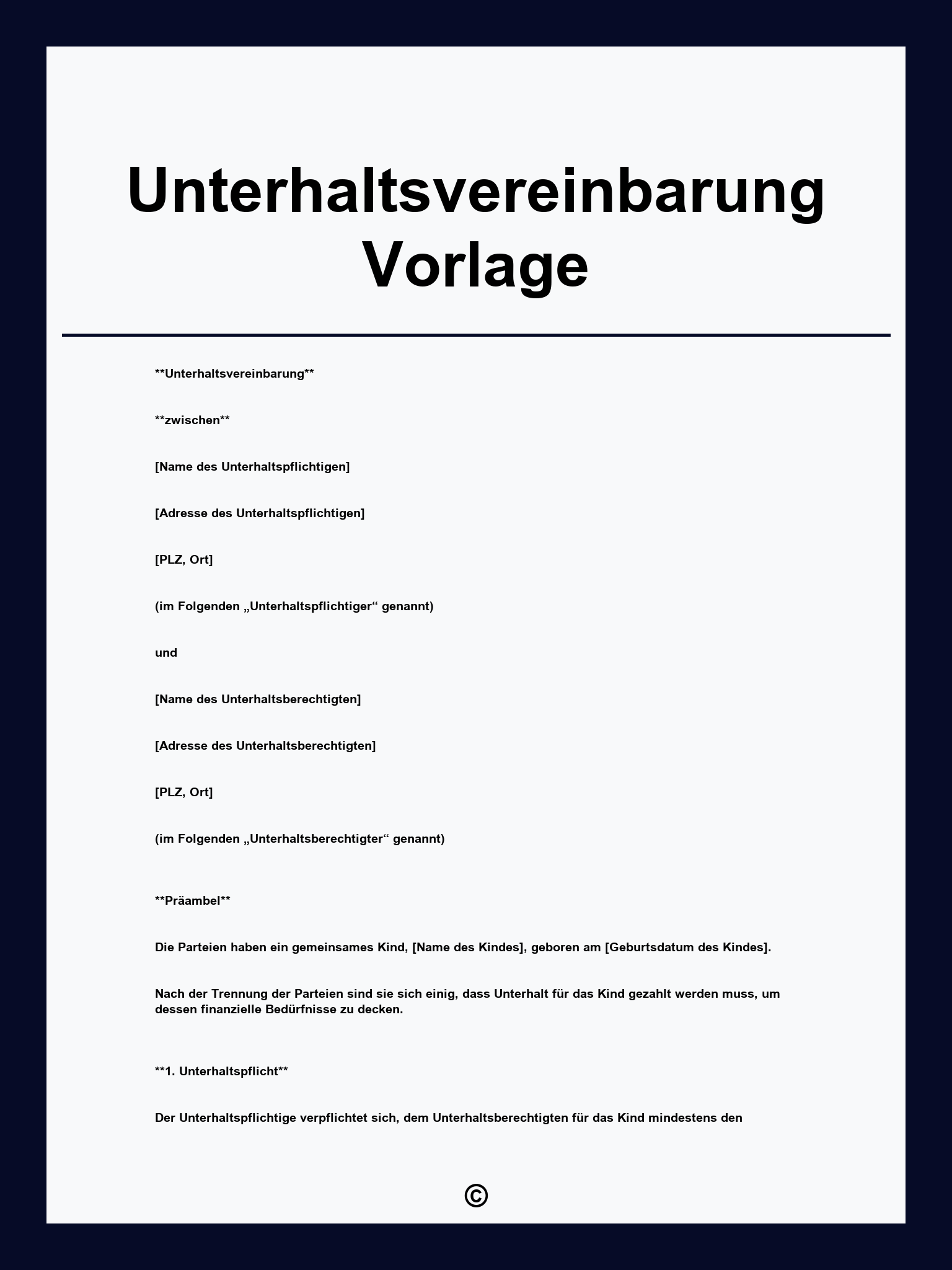 Unterhaltsvereinbarung Vorlage