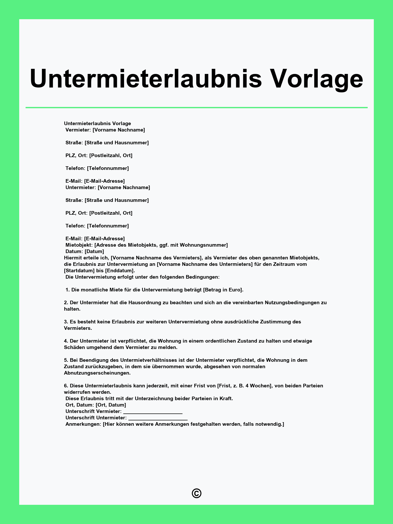 Untermieterlaubnis Vorlage