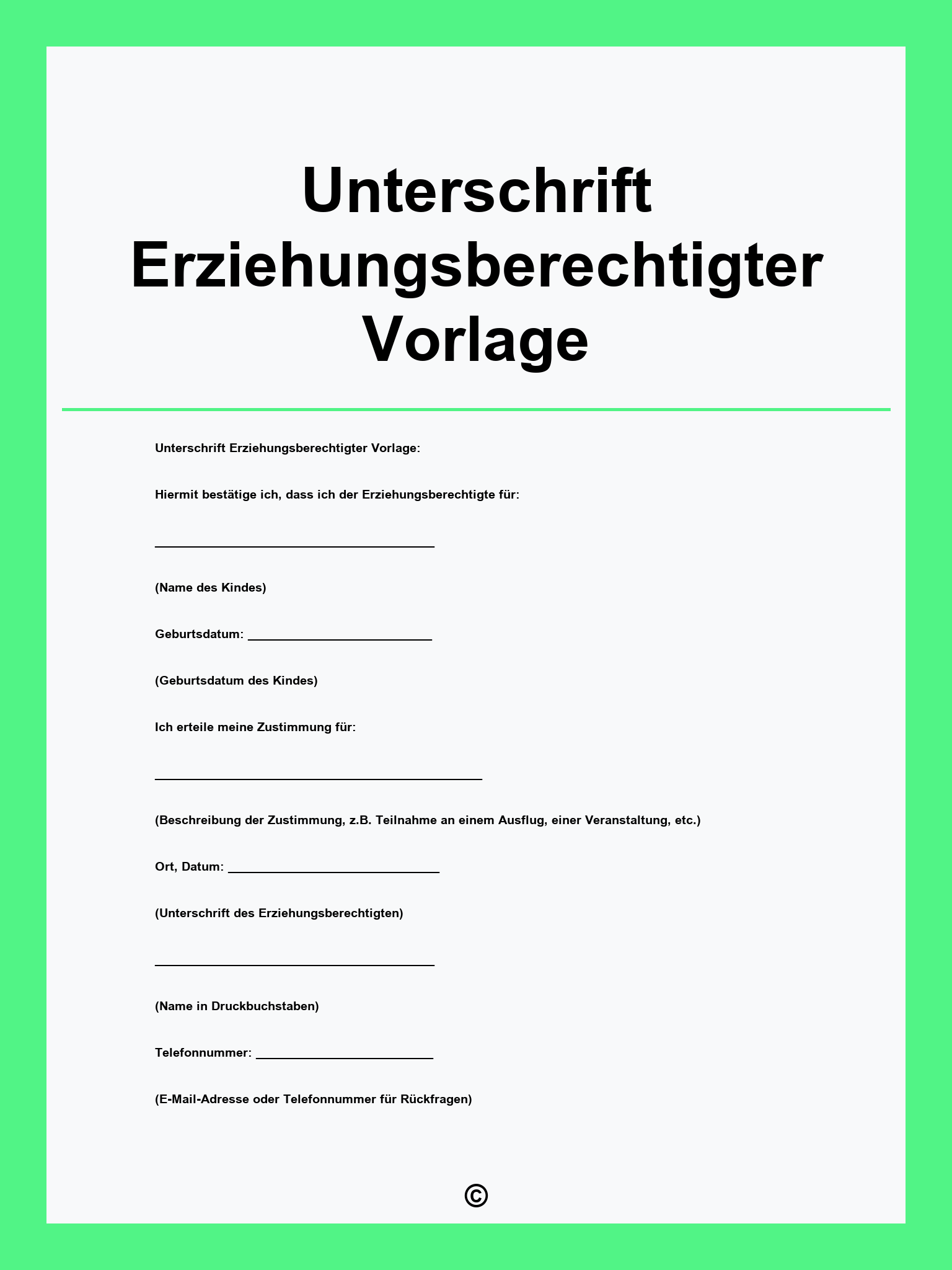 Unterschrift Erziehungsberechtigter Vorlage