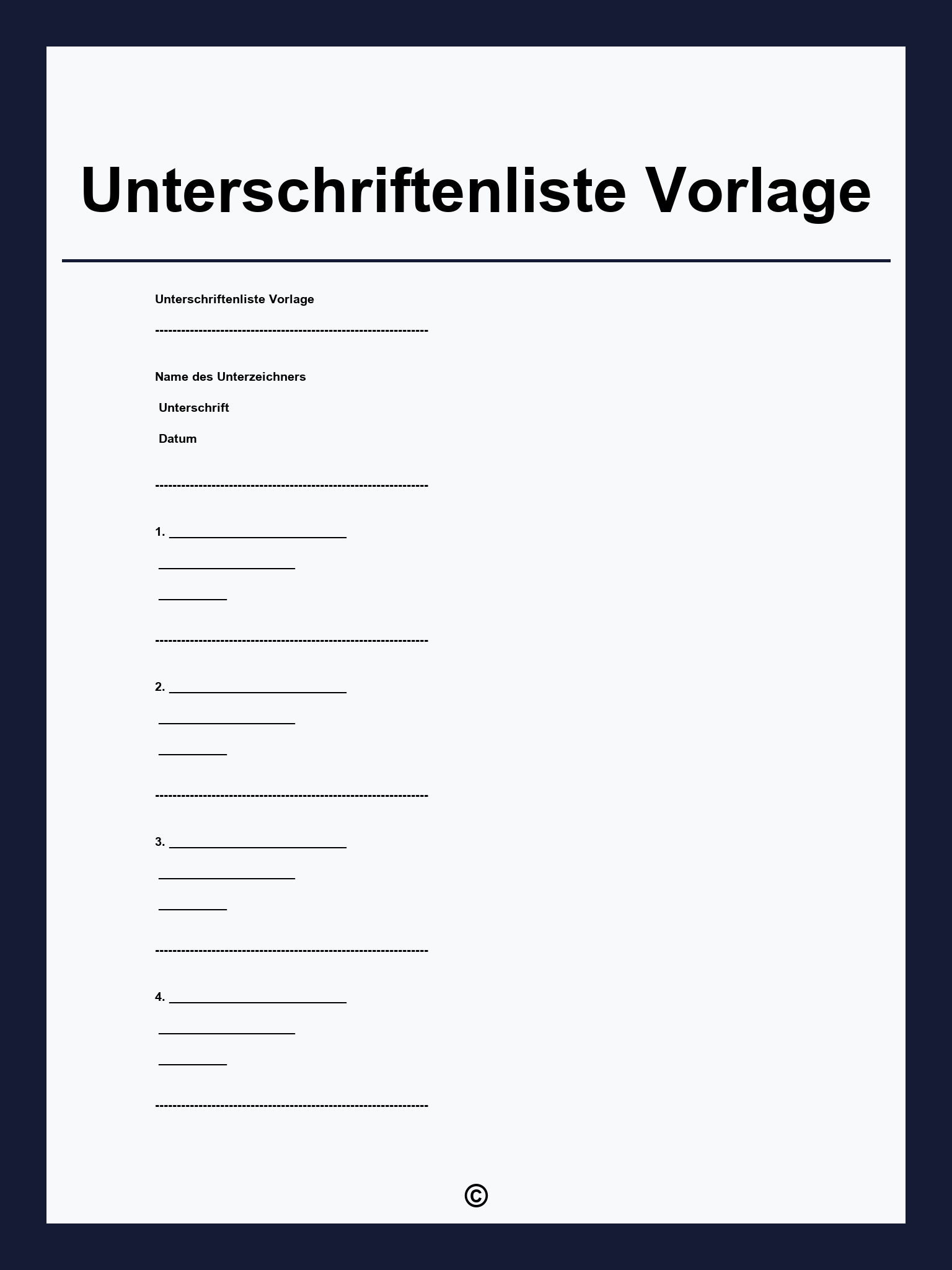 Unterschriftenliste Vorlage