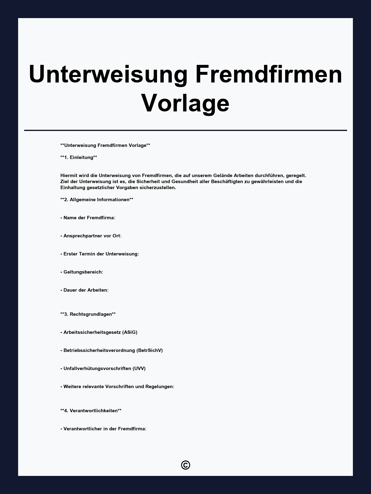 Unterweisung Fremdfirmen Vorlage