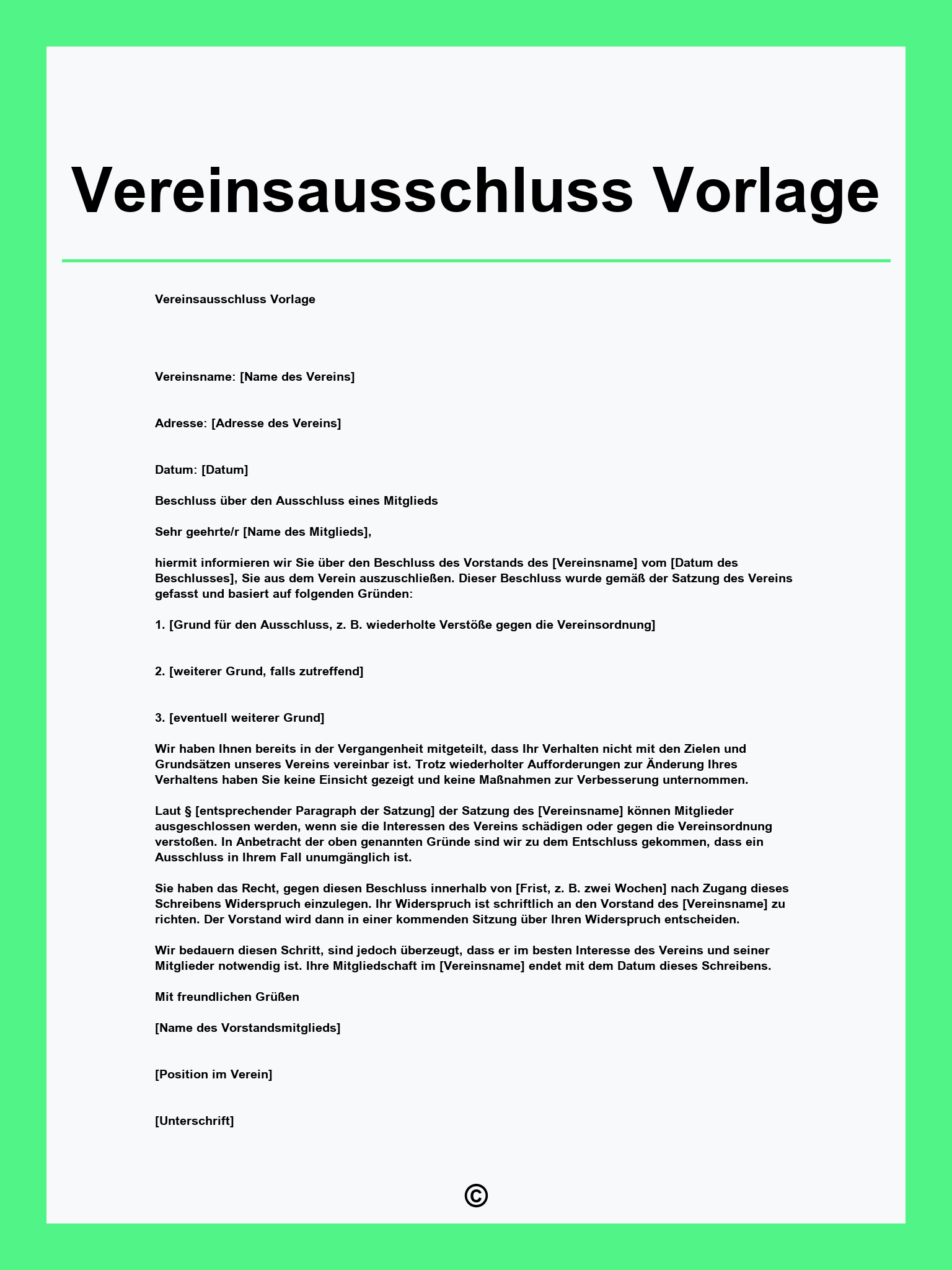 Vereinsausschluss Vorlage