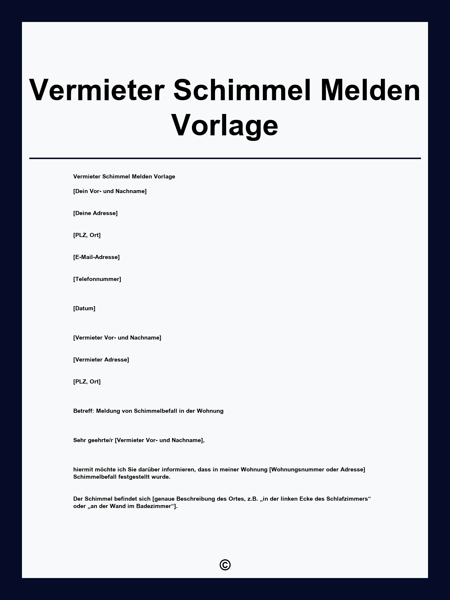 Vermieter Schimmel Melden Vorlage