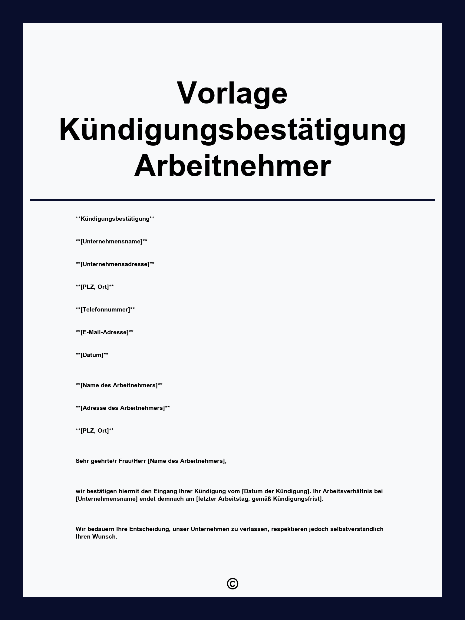 Vorlage Kündigungsbestätigung Arbeitnehmer
