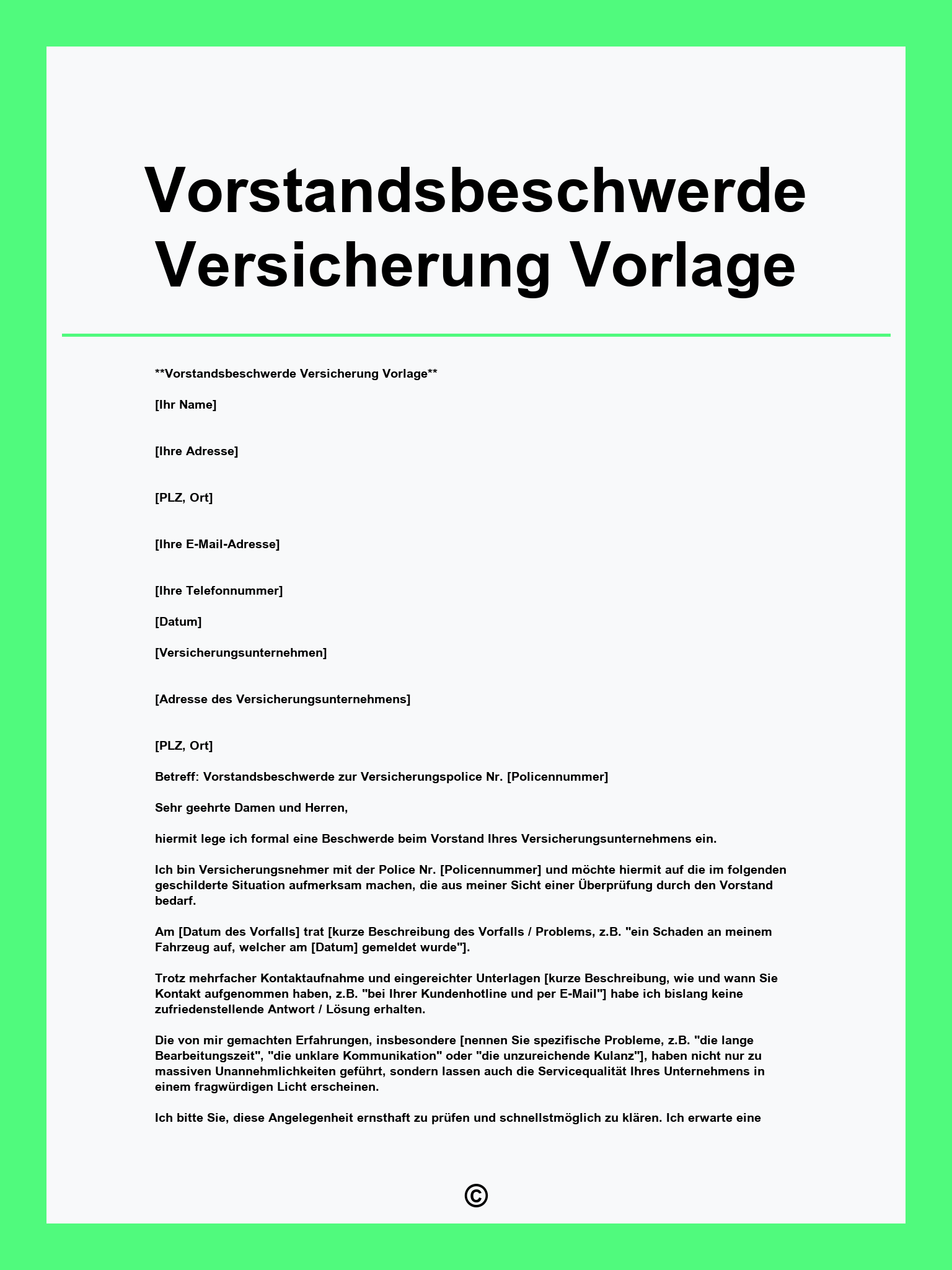 Vorstandsbeschwerde Versicherung Vorlage