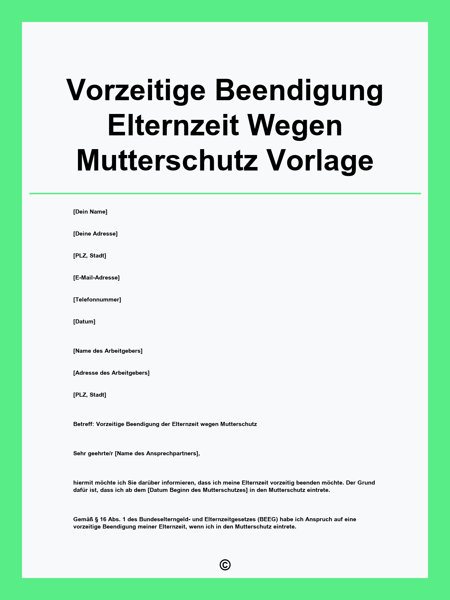 Vorzeitige Beendigung Elternzeit Wegen Mutterschutz Vorlage