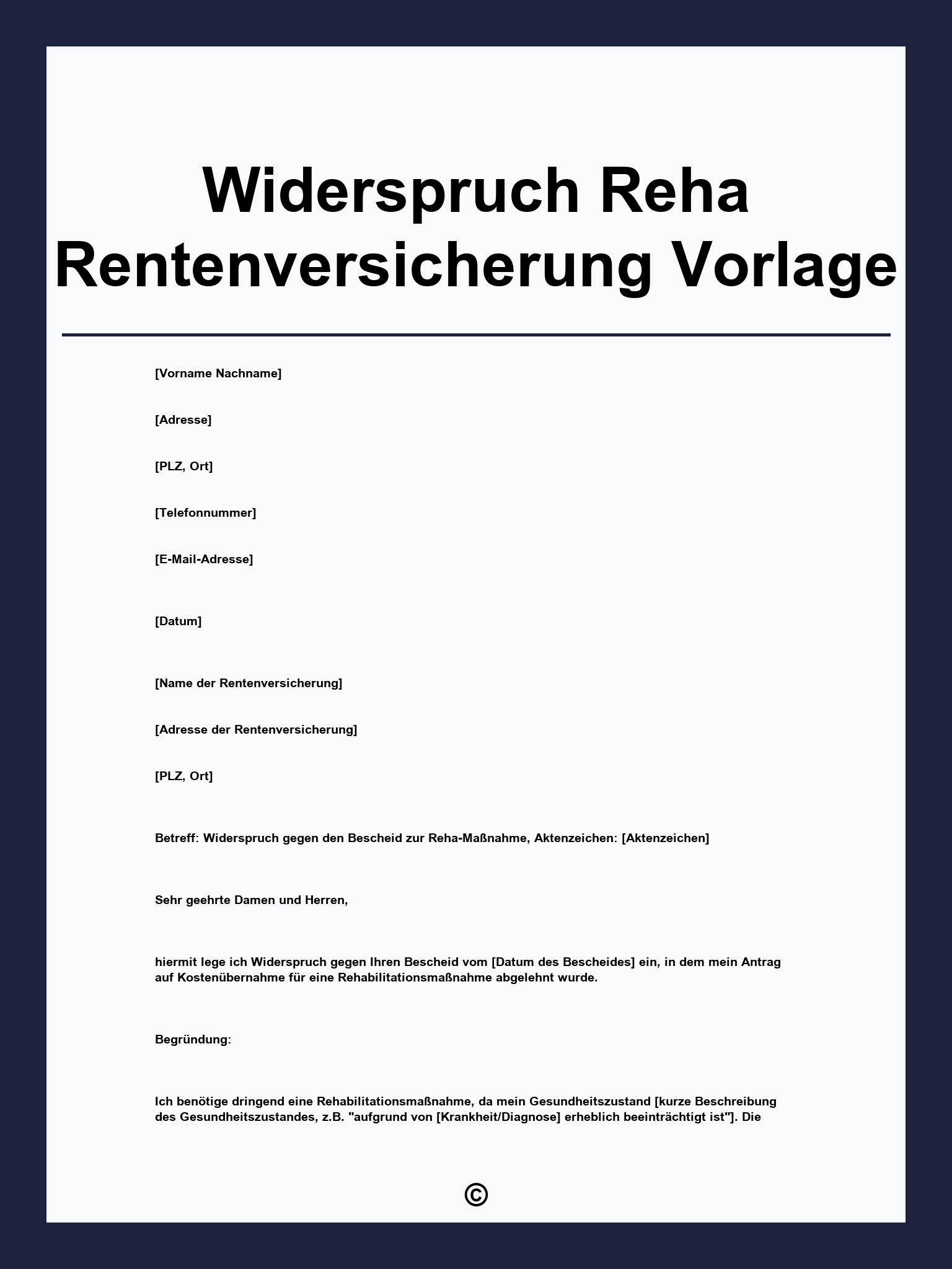Widerspruch Reha Rentenversicherung Vorlage