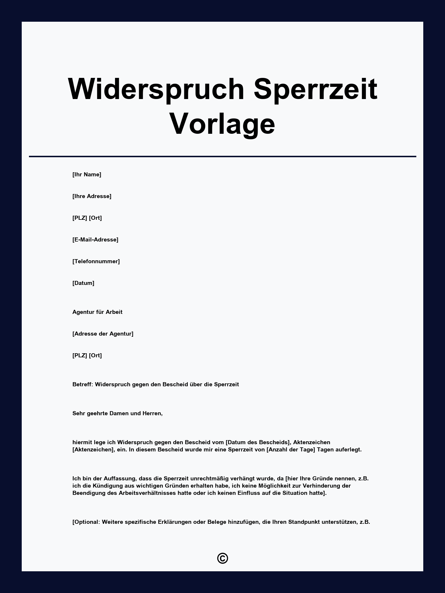 Widerspruch Sperrzeit Vorlage