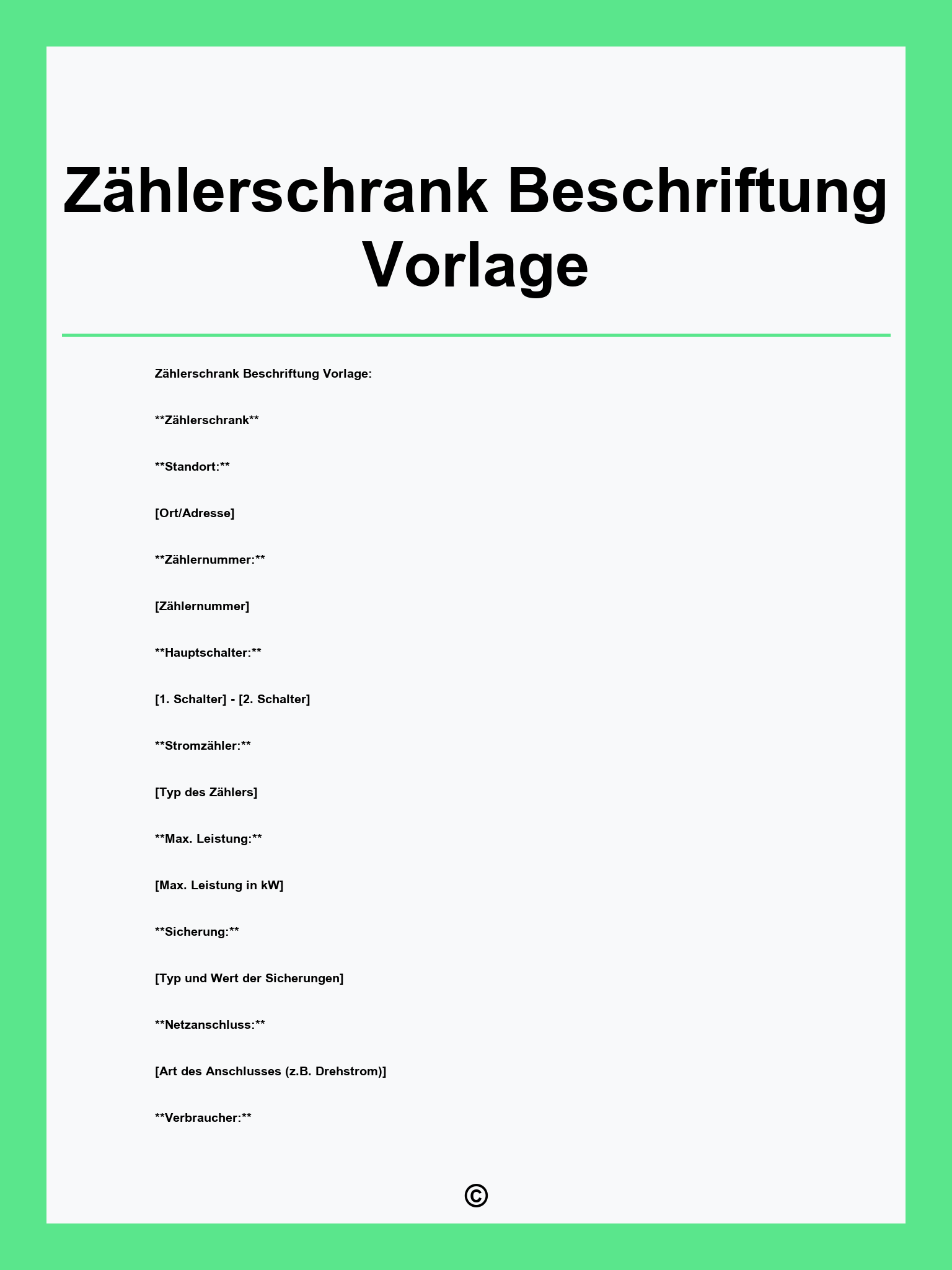 Zählerschrank Beschriftung Vorlage