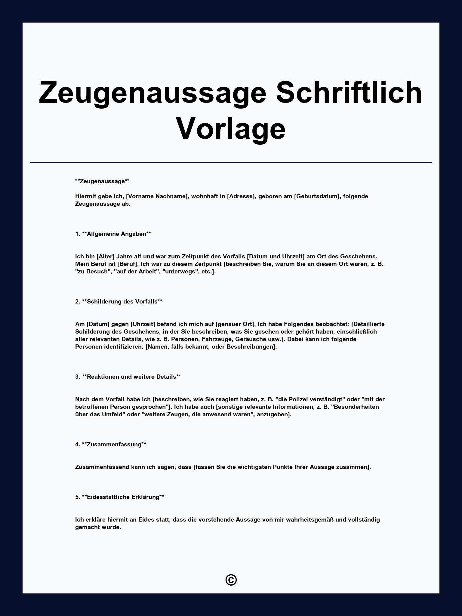 Zeugenaussage Schriftlich Vorlage