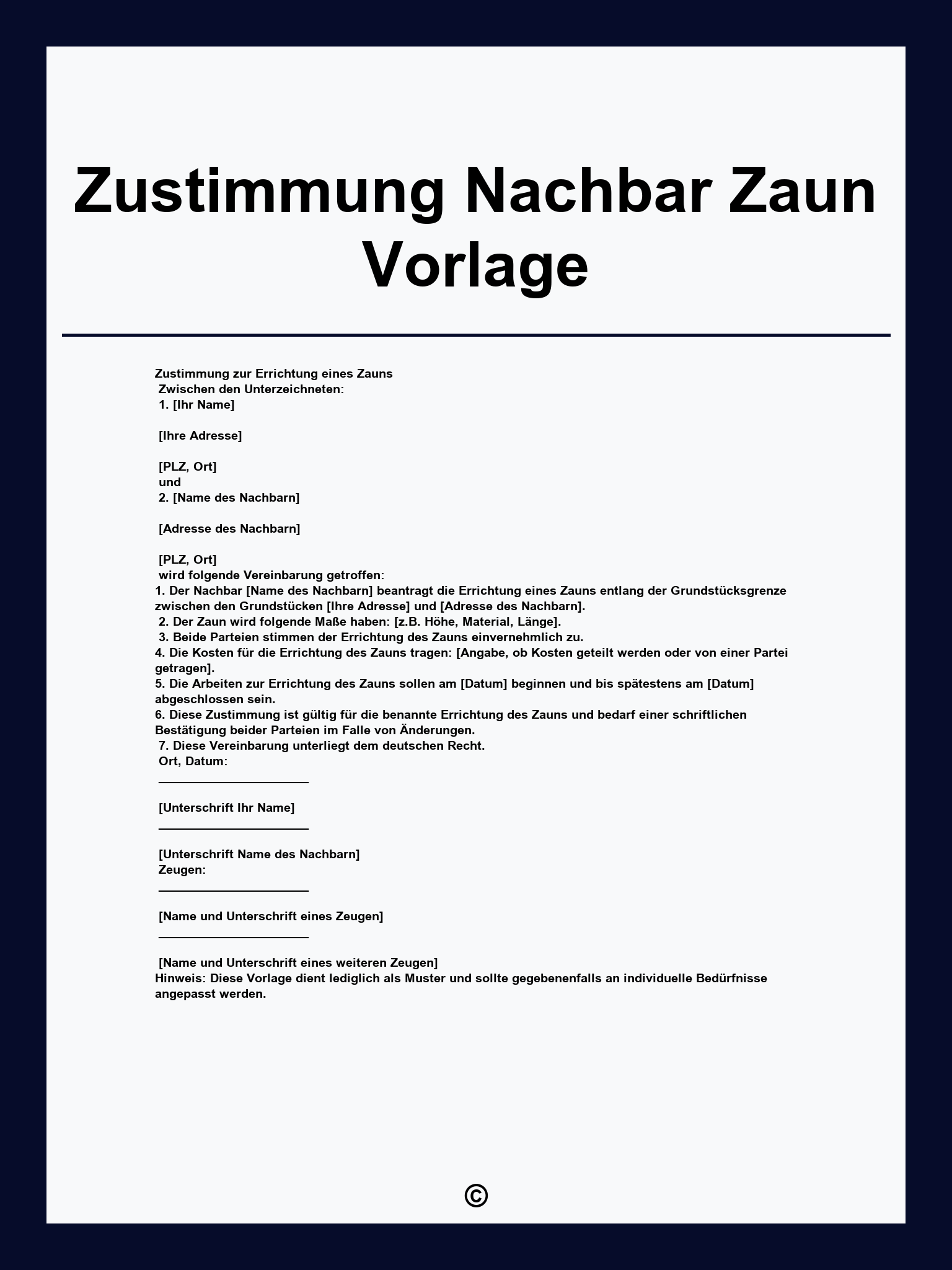 Zustimmung Nachbar Zaun Vorlage